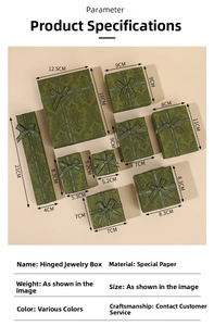 Matrix display of vintage green gift boxes with special paper texture and Best Wishes gold foil