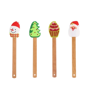 4-piece Christmas silicone spatula set with wooden handles featuring snowman and Santa motifs