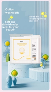 Detail view of 222-count disposable makeup cotton pads in semi-transparent packaging