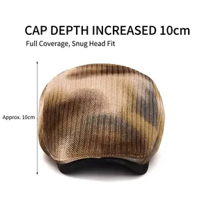 Retro tie-dye flat cap in tan and grey with a 10cm deep fit and black brim for women
