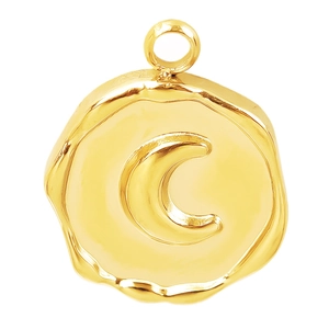 Detail view of 304 stainless steel golden crescent moon pendant with irregular round edges