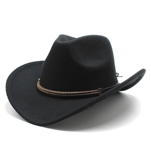 Western Cowboy Hat Wool Felt Wide Brim Fedora With Beaded Leather Band Retro Outdoor Style For Men And Women