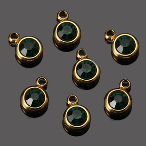 Gouden 6mm roestvrijstalen ronde bedels met smaragdgroene kristallen geboortestenen voor DIY
