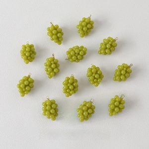 Mini resin green grape pendants with golden metal loops for DIY jewelry making