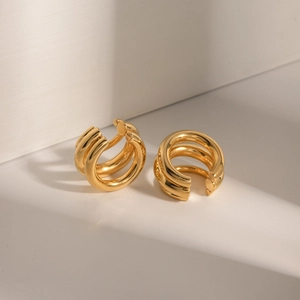 Classic 18K gold-plated stainless steel triple layered ear cuffs in high-polish finish