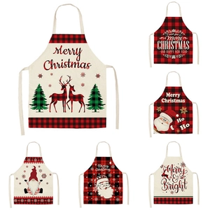 Christmas Apron Linen Texture Polyester Stain Resistant Kitchen Cooking Buffalo Plaid Reindeer Santa Adult Kids Decor