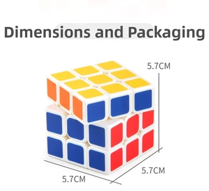 Detail view of 5.7cm 3x3 speed cube showing dimensions and smooth surface design