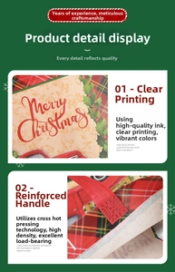 Detail of Merry Christmas lettering and reinforced heat-pressed handles on non-woven bag