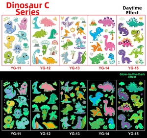 Luminous dinosaur tattoo stickers for kids showing day and night glowing effects