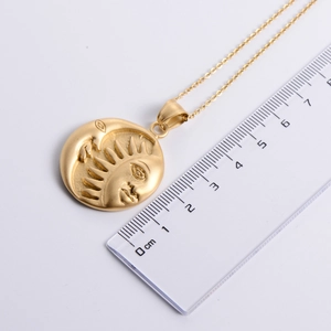 Vintage 18K gold plated sun and moon pendant necklace with size scale measurements