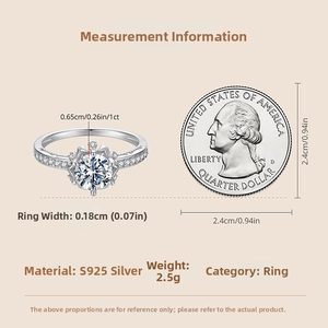 Size comparison showing 1ct Moissanite ring next to a coin for accurate scale reference
