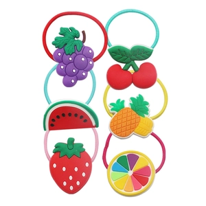 6-piece colorful fruit hair ties set featuring silicone strawberry and watermelon