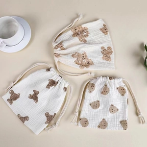 Cotton Muslin Drawstring Storage Bag Double Layer Multipurpose Organizer For Baby Essentials Travel Makeup Cute