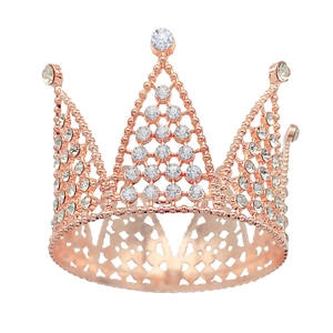 Rose gold alloy crown cake topper with sparkling crystals for birthday party decoration