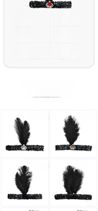 Détail des bandeaux à plumes 1920s Gatsby avec des accents de strass de couleur