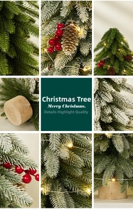 Detail of Nordic Christmas tree with snowy pine needles, red berries, and warm LED lights
