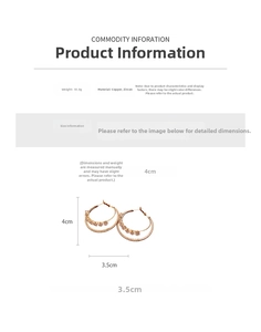 Detailed size chart for rose gold double-hoop earrings featuring dimensions and cubic zirconia