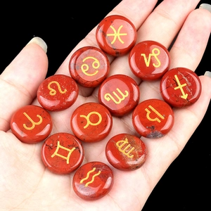Zodiac Signs Natural Crystal Stones Set Polished Healing Reiki Meditation Engraved Gold Symbols Decor Gift