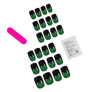 Green and black gradient short false nails set with adhesive stickers and file tool