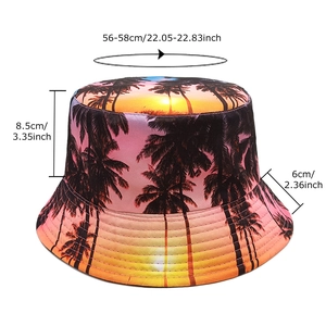 Unisex καπέλο bucket με τροπικό σχέδιο φοίνικα και λεπτομερείς μετρήσεις προϊόντος
