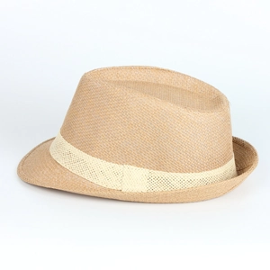 Classic straw fedora hat in natural brown with stylish hollow woven band for summer