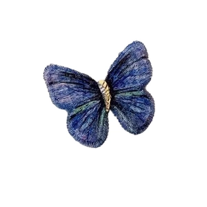 Elegant blue and purple butterfly embroidery brooch with golden silk details