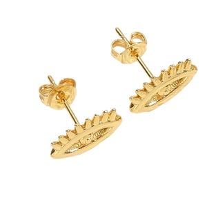 Golden evil eye heart earrings with zircon and freshwater pearl in 14K gold plated brass