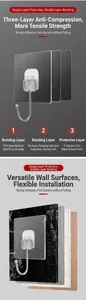 Detailed three-layer structure of heavy-duty transparent adhesive wall hooks for home