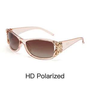 Y2K style pink butterfly polarized sunglasses for women with brown gradient lenses