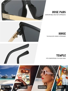 Détails de lunettes de soleil carrées avec strass et collage de scènes d'utilisation