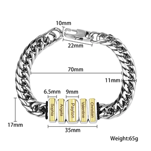 Stainless Steel Cuban Link Bracelet For Men Hip Hop Punk Style Chain With Rectangular Plate Jewelry
