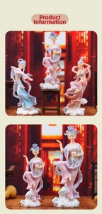 Detailed comparison of Dunhuang flying fairy resin ornaments in various pastel colors