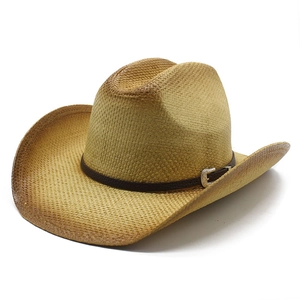 Chapeau De Cowboy En Paille Bord Large Protection Solaire Vintage Plage Voyage Tissage De Papier Avec Boucle Pour Hommes Femmes
