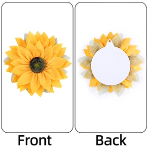 Front and back view of a sunflower wall wreath with yellow petals and hanging hole