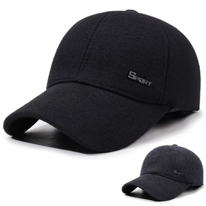 Men Woolen Baseball Cap With Foldable Ear Flaps Winter Warm Windproof Peaked Hat Vintage Adjustable For Outdoor Wear