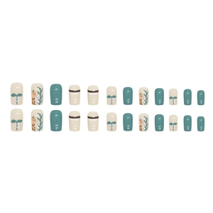 Cute giraffe and leaf press-on nails set in mint green and beige for kids and women