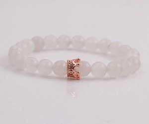 8mm translucent quartz bead bracelet with rose gold crown charm for men and women
