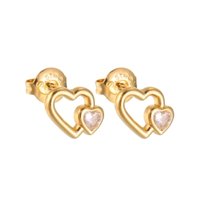 Luxury 18K gold plated stainless steel heart earrings with clear cubic zirconia stone