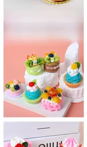 Collection of realistic pink waffle and cupcake charms with cream and fruit details