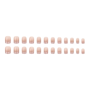 Pink gradient French plaid press-on nails set with 24 pieces of short square oval shape