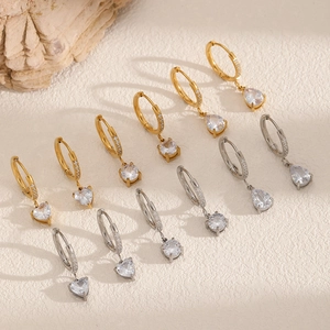 Boucles d'oreilles en acier avec pendentifs zircon coeur, rond et goutte d'eau