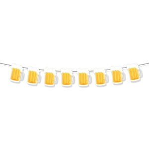 Garland of cartoon beer mug decorations with yellow body and white foam for party decor