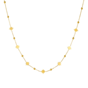 Gold-plated stainless steel necklace featuring hexagonal stars and small round beads charms