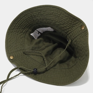 Chapeau de pêcheur vert olive en coton avec cordon réglable et boutons-pression