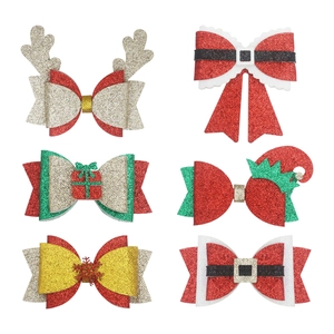 Christmas Bow Hair Clips Glitter Sequin Felt Bowknot Hairpins For Holiday Party Festive Hair Accessories