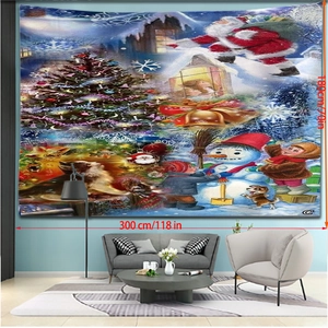 Detail of extra wide Christmas tapestry measuring 300x180cm with festive Santa illustration