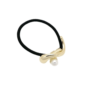 Elastico per capelli con perla alla moda, inserto in lega dorata e fascia nera