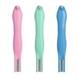 Detail showing colorful ergonomic nail art magnetic tools in pink, green, and blue finish