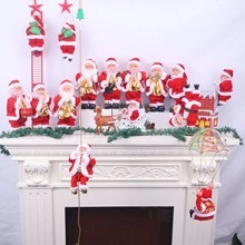 Detailed collection of plush Santa Claus figures climbing ladders and playing music