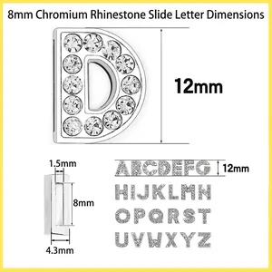 Size guide for 10mm chrome alloy rhinestone letter charms for pet collar DIY projects